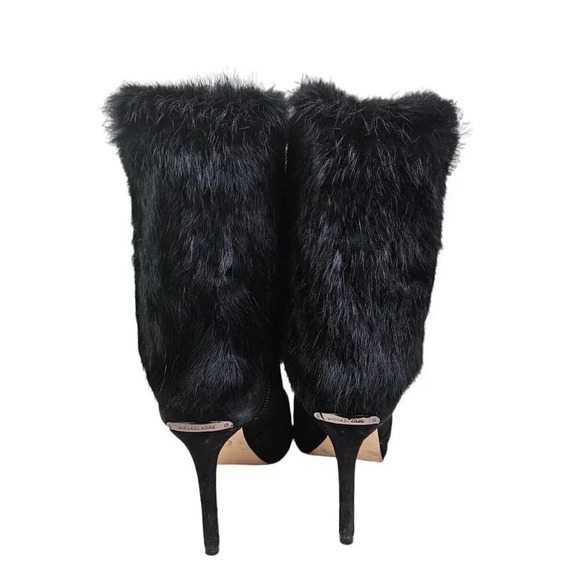 Michael Kors Black Faye Bootie Genuine Rabbit Fur and Suede Stilleto Size 8.5 M - Picture 9 of 9